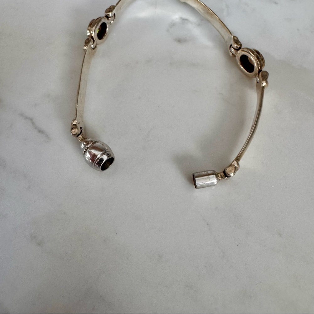 Silver Opal Accent Bangle Bracelet Hinged Opal Bracelet - Picture 4 of 5
